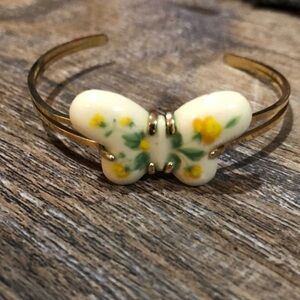 AVON  Gold Tone Metal and Enamel Butterfly Cuff bracelet Vintage